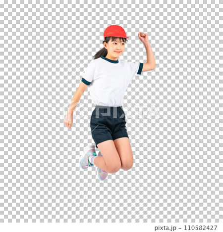 ジャンプする体操服を着た女の子 手作業で精密に切り抜いた背景透過写真PNG ジャンプする体操服を着た女の子 手作業で精密に切り抜いた背景透過写真PNG 110582427
