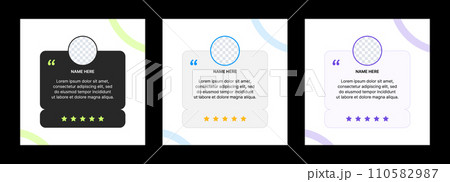 Customer review post template. Client feedback text in a box and rating with stars. Preparation of testimonials for a social media or website. Customer review post template. Client feedback text in a box and rating with stars. Preparation of testimonials for a social media or website. 110582987