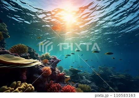 Generative AI underwater landscape with a coral reef 110583163