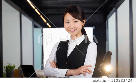 ポートレート,笑顔の若いビジネスウーマン,腕組み,OL,オフィスレディ,受付嬢,カメラ目線 ポートレート,笑顔の若いビジネスウーマン,腕組み,OL,オフィスレディ,受付嬢,カメラ目線 110583424