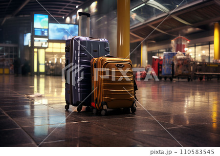 Generative AI a suitcase is on a train platform 110583545