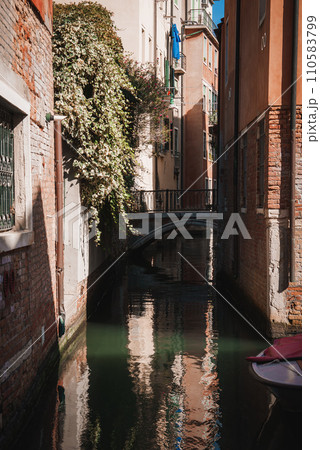 Canal with two gondolas in Venice, Italy. Architecture and landmarks of Venice. Venice postcard with Venice gondolas. Canal with two gondolas in Venice, Italy. Architecture and landmarks of Venice. Venice postcard with Venice gondolas. 110583799