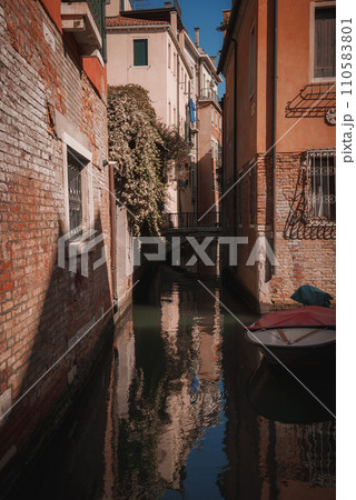Canal with two gondolas in Venice, Italy. Architecture and landmarks of Venice. Venice postcard with Venice gondolas. Canal with two gondolas in Venice, Italy. Architecture and landmarks of Venice. Venice postcard with Venice gondolas. 110583801