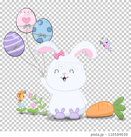Cartoon easter bunny with easter eggs balloon illustration of easter day 110584030