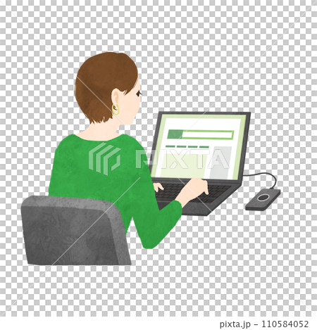 一名婦女在電腦上提交報稅表的插圖 110584052