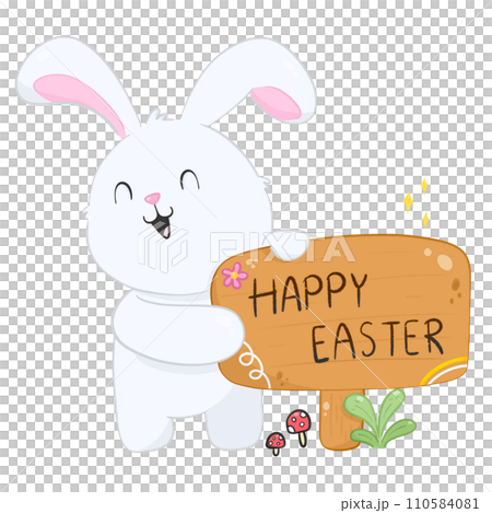 Cartoon easter bunny holding a sign 110584081