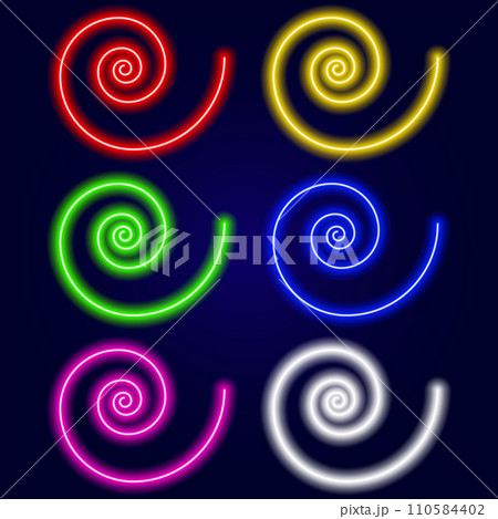 Vector elements multicolored neon spirals for graphic designers. Glowing neon in the shape of a snail 110584402