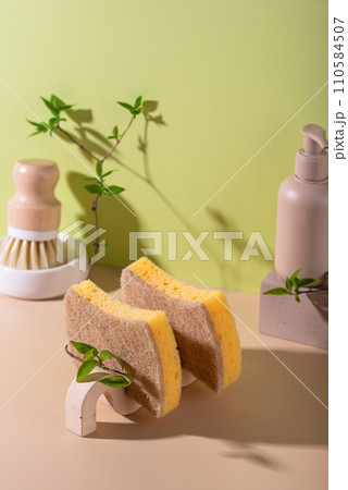 Eco cleaning with sponges, sustainable concept Eco cleaning with sponges, sustainable concept 110584507