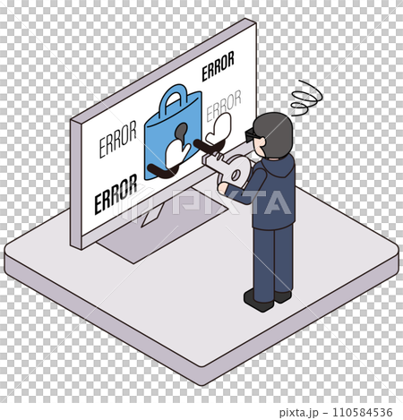 This is an isometric illustration of a criminal attempting to gain access using an illegally obtained key. This is an isometric illustration of a criminal attempting to gain access using an illegally obtained key. 110584536
