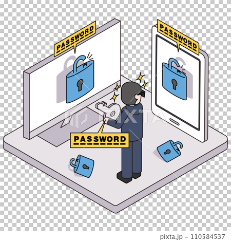 As a result of reusing passwords, leaked keys... - Stock Illustration ...