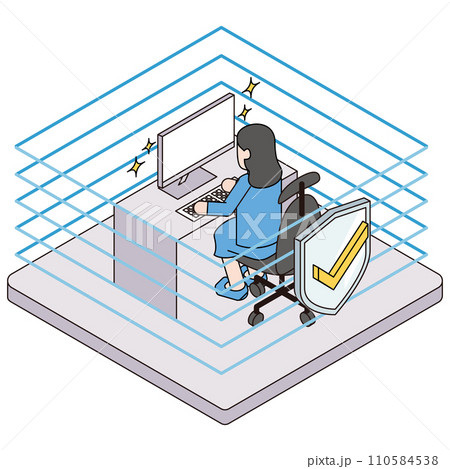 頑丈なセキュリティでウイルスの侵入を防ぐパソコンのイラスト 頑丈なセキュリティでウイルスの侵入を防ぐパソコンのイラスト 110584538