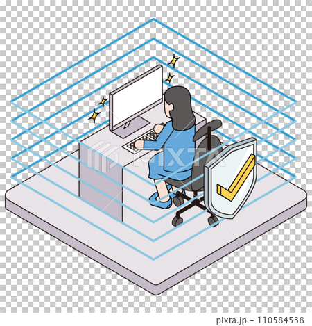 Illustration of a computer with strong security to prevent virus intrusion 110584538