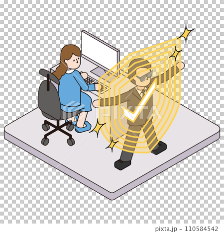 頑丈なセキュリティでウイルスからの感染をブロックしているアイソメイラスト 110584542
