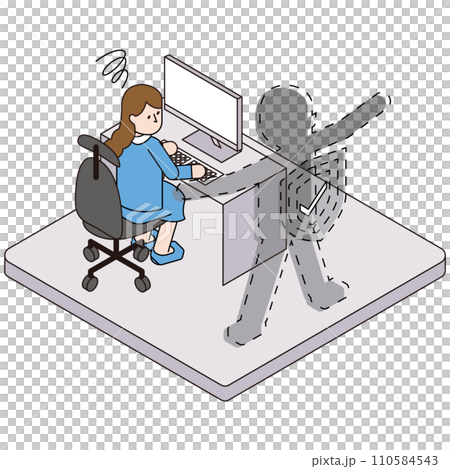 セキュリティが無くウイルスからの感染が不安な女性のアイソメイラスト 110584543