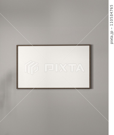 Minimalist white canvas framed in wood on a clean wall, perfect for modern and simple interiors Minimalist white canvas framed in wood on a clean wall, perfect for modern and simple interiors 110584765