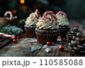 AI-generated content. Christmas cupcakes decorated with candy 110585088
