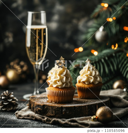 AI-generated content. Christmas cupcakes decorated with candy 110585096