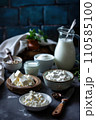 AI-generated content. Milk, eggs, sour cream, cottage cheese and cheese 110585100