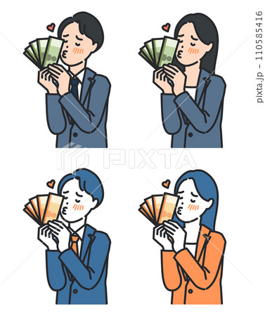 illustrations of men and women kissing money 110585416