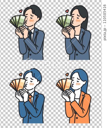 illustrations of men and women kissing money 110585416