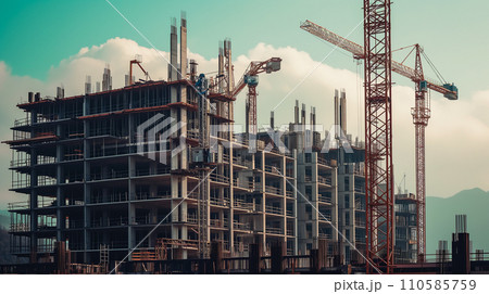 建設プロジェクトにおける新たな始まり、進行中の都市開発。AI画像 建設プロジェクトにおける新たな始まり、進行中の都市開発。AI画像 110585759