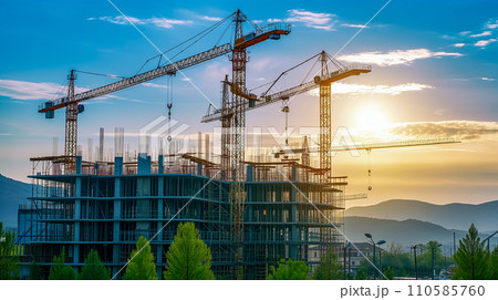 建設プロジェクトにおける新たな始まり、進行中の都市開発。AI画像 110585760
