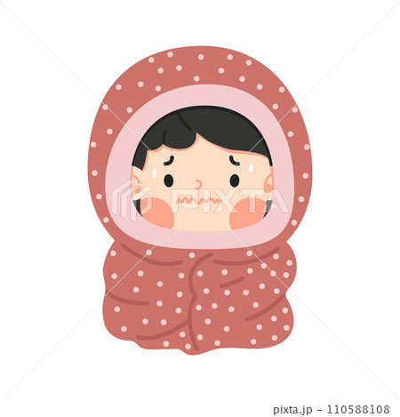 Kid girl fever shivering in blanket Kid girl fever shivering in blanket 110588108