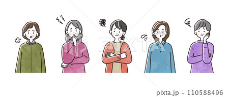 悩んでいる高齢女性のイラストセット 110588496