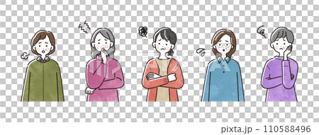 悩んでいる高齢女性のイラストセット 110588496