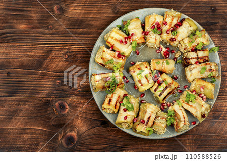 Badrijani, eggplant rolls. Badrijani, eggplant rolls. 110588526