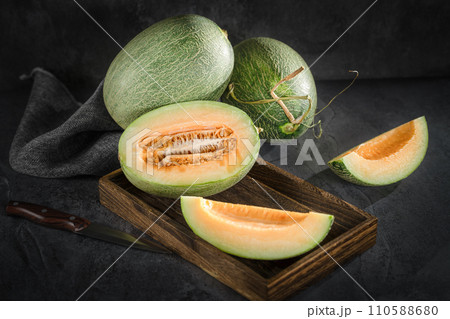 fresh melon on black background 110588680