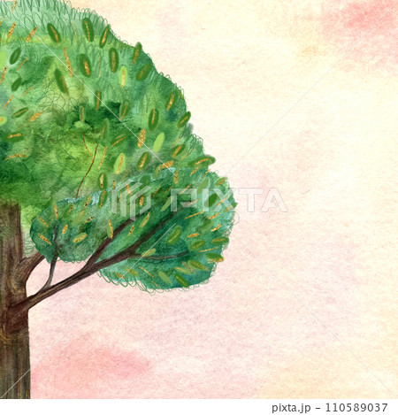 Hand-painted watercolor tree card on peach background Hand-painted watercolor tree card on peach background 110589037