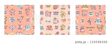 Valentines Day doodle hand-drawn seamless pattern 110589100
