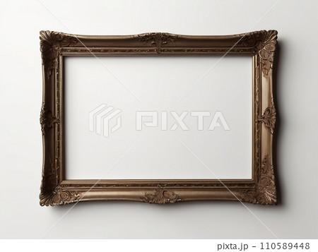 Golden art deco frame on a white background with empty copy space, mock up 110589448