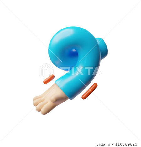Funny long twisted hand points, 3D vector render hand gesture, open palm, cartoon curved body part hand in motion 110589825