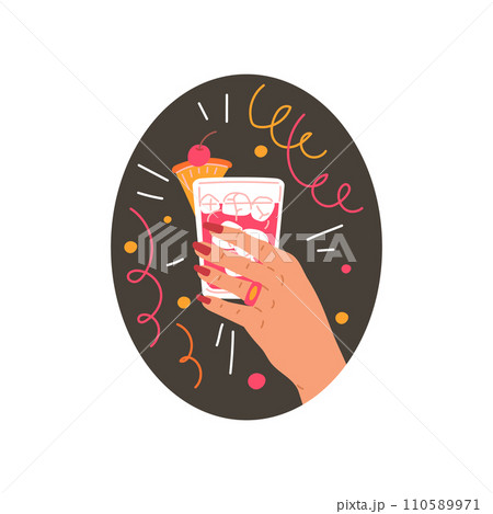 Woman hand with drink in glass. 110589971