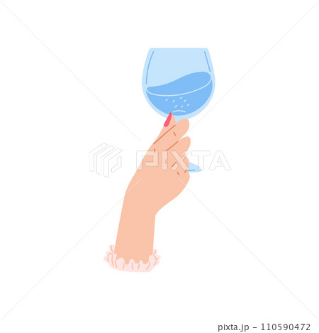 Hand holding a wine glass with water, vector illustration isolated on white background. 110590472