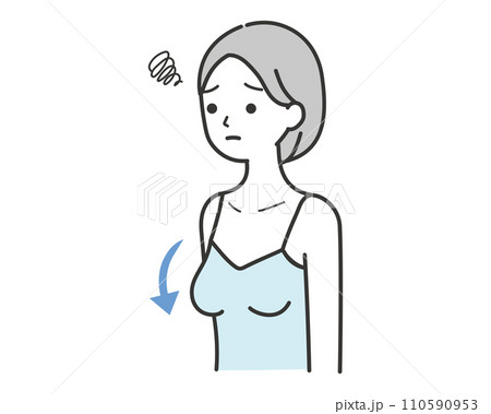 バストが垂れて悩む女性のイラスト　シンプルタッチ 110590953