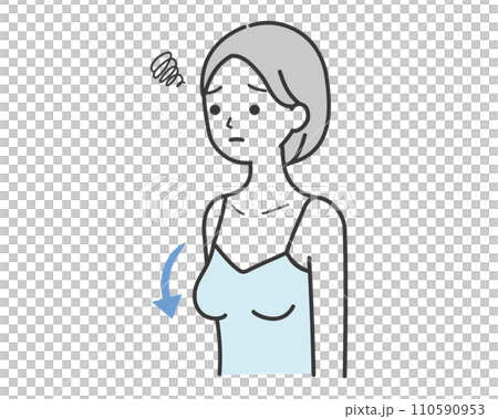 バストが垂れて悩む女性のイラスト　シンプルタッチ 110590953