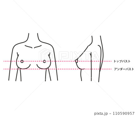 ブラジャー・バストサイズの測り方のイラスト　シンプルタッチ 110590957