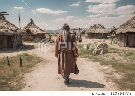 AI-generated content. Mongolian ancient old man. Yurta house. Generate Ai AI-generated content. Mongolian ancient old man. Yurta house. Generate Ai 110591778