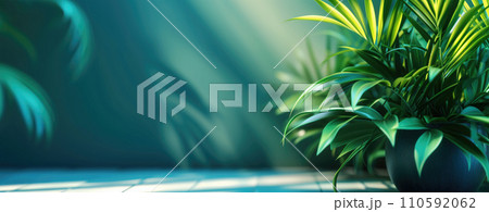 Natural Background with Tropical Plant Leaves , Generative AI 110592062