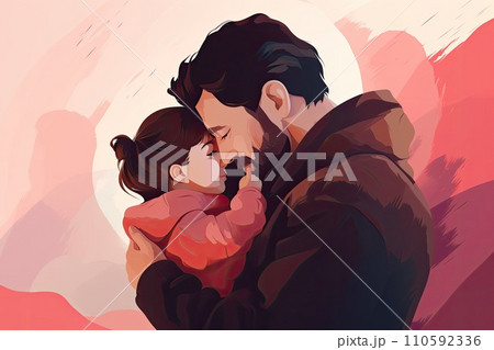 AI-generated content. father hug child happy fathers day illustration 110592336