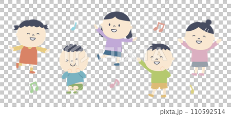 Illustration of children moving their bodies to the rhythm Illustration of children moving their bodies to the rhythm 110592514