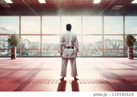 AI-generated content. Karateka person gym. Workout uniform belt. Generate Ai 110592628