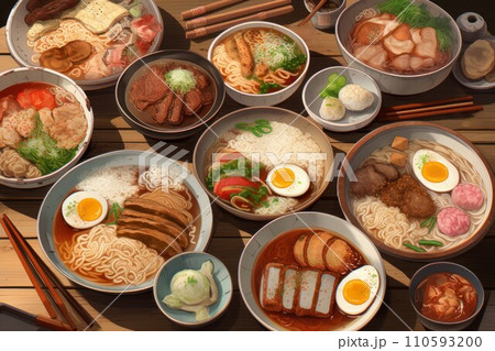 AI-generated content. Japanese food noodle table. Asian dish cooking. Generate Ai 110593200