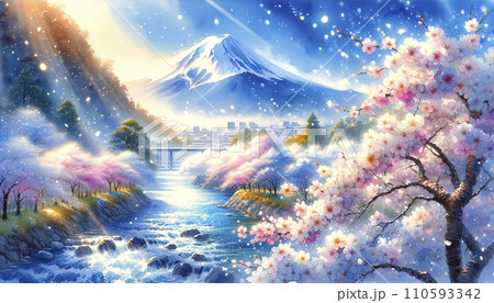 いまを歴史にする AIアート】桜富士山日本20枚限定A4額○がん
