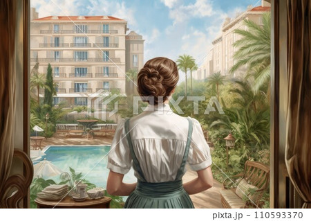 AI-generated content. Housemaid woman hotel work. People home cleaning. Generate Ai 110593370