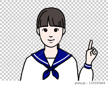 一個穿著水手服的女孩指著 一個穿著水手服的女孩指著 110593804