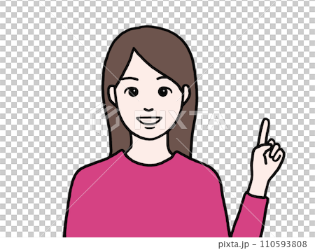 笑顔で指差しするロングヘアの女性1 110593808